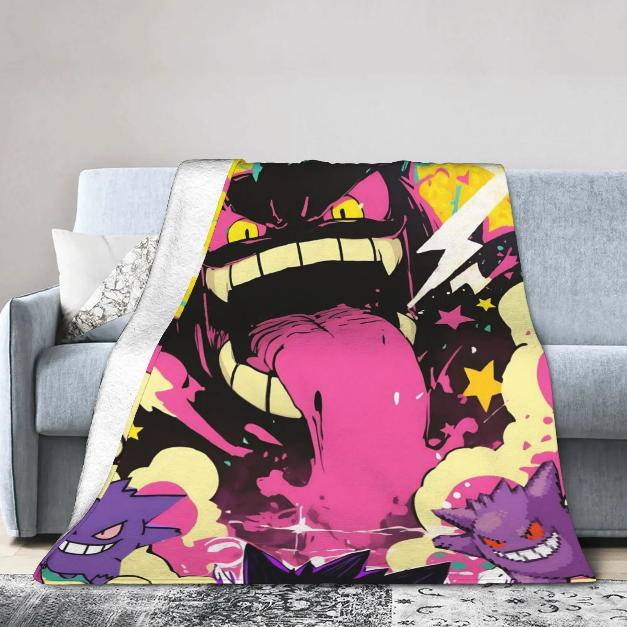 Gengars Poke-Mon Cartoon Blanket Coral Fleece Plush  Warm Throw Blankets for Bedding Couch Bedroom Quilt