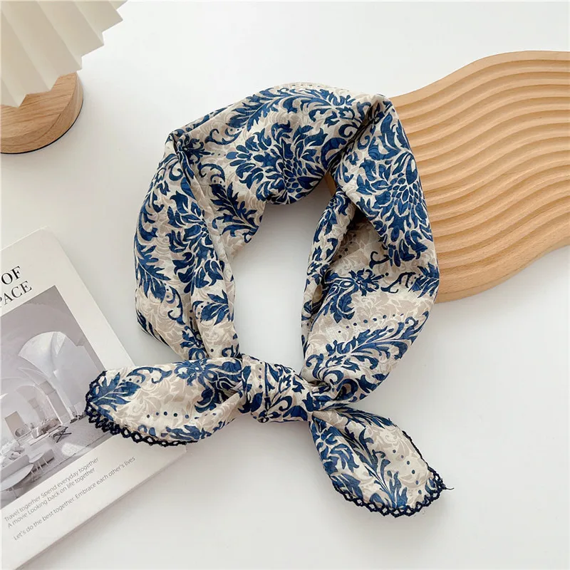 Sciarpa quadrata in cotone e lino da 68 cm Fazzoletto Primavera Estate Avvolgere la testa Fascia Turbante Bandana Decorazione Sciarpe Fazzoletto da