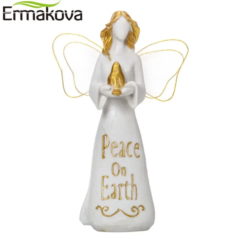 ERMAKOVA Peace Angel Guardian Figurine Statue Modern Simple Sculpture Ornament Hand Painted Figurine for Decoration Desktop Gift