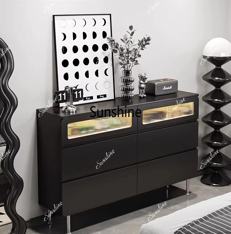 

Modern simple black six-chest cabinet ultra-thin small bedroom against the wall storage, large capacity