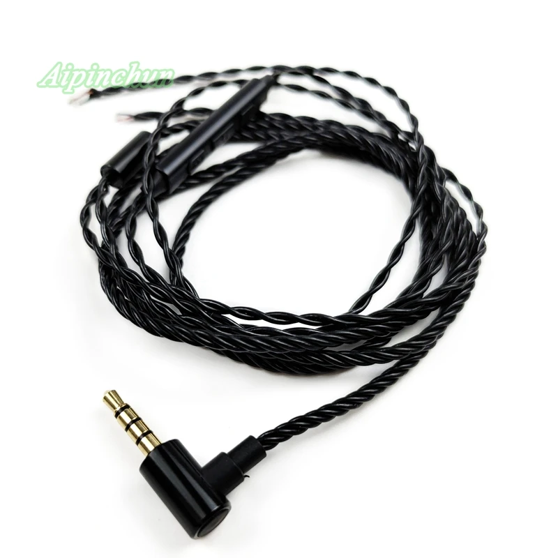 Кабель Aipinchun для ремонта наушников из ПВХ, сменный провод для гарнитуры «сделай сам» с микрофоном, регулятором громкости, черный гибкий штекер L