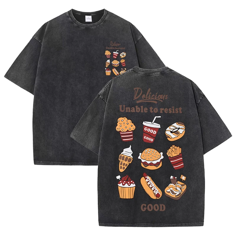 Delicious Unable To Resist Pattern Washed Female Tee Shirts Sport Casual T Shirt Summer Women Clothes Cotton Loose Short Sleeve