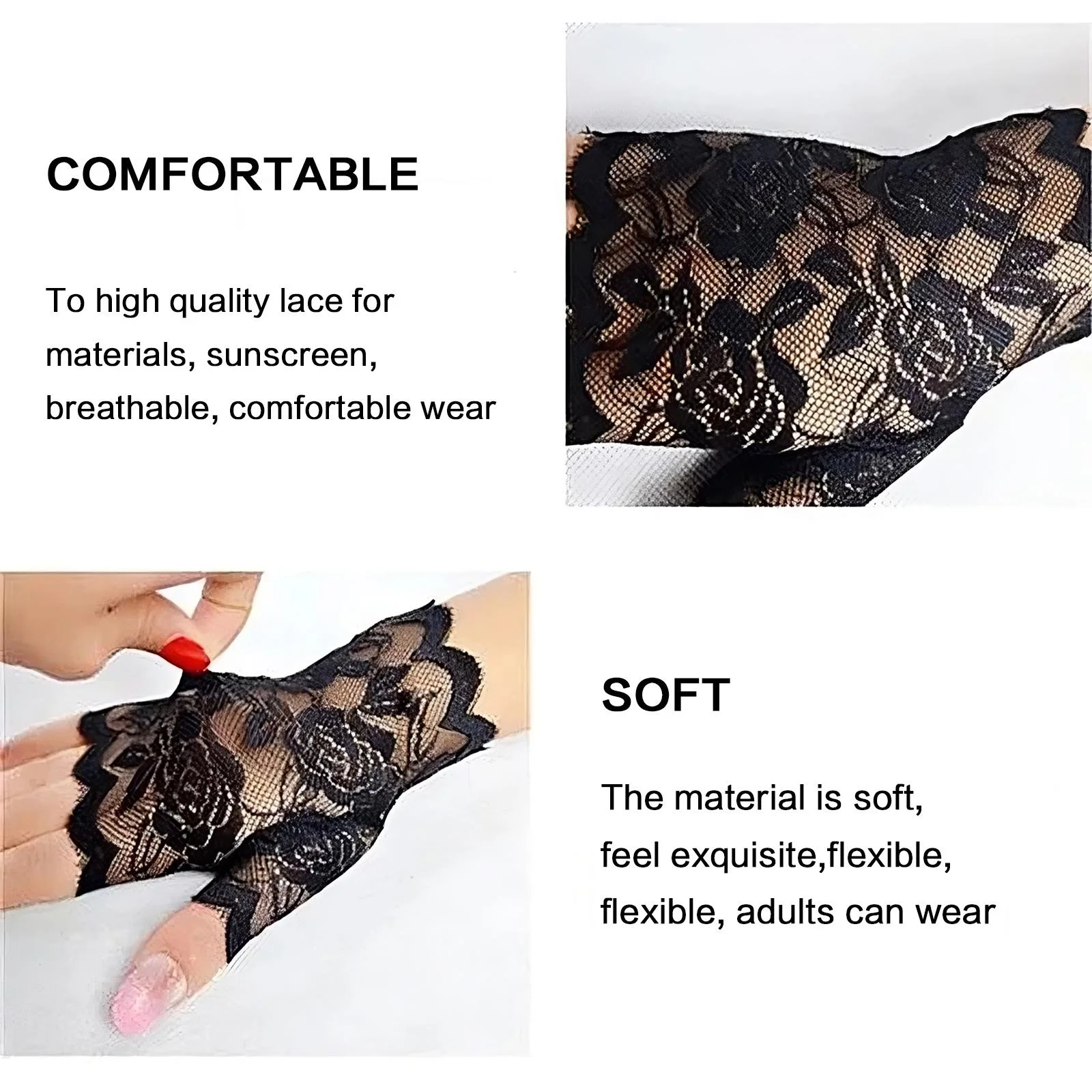 Damskie rękawiczki bez palców z koronki, chroniące przed słońcem, rękawiczki do prowadzenia samochodu z odkrytymi palcami, seksowne akcesoria do kostiumów na imprezę.