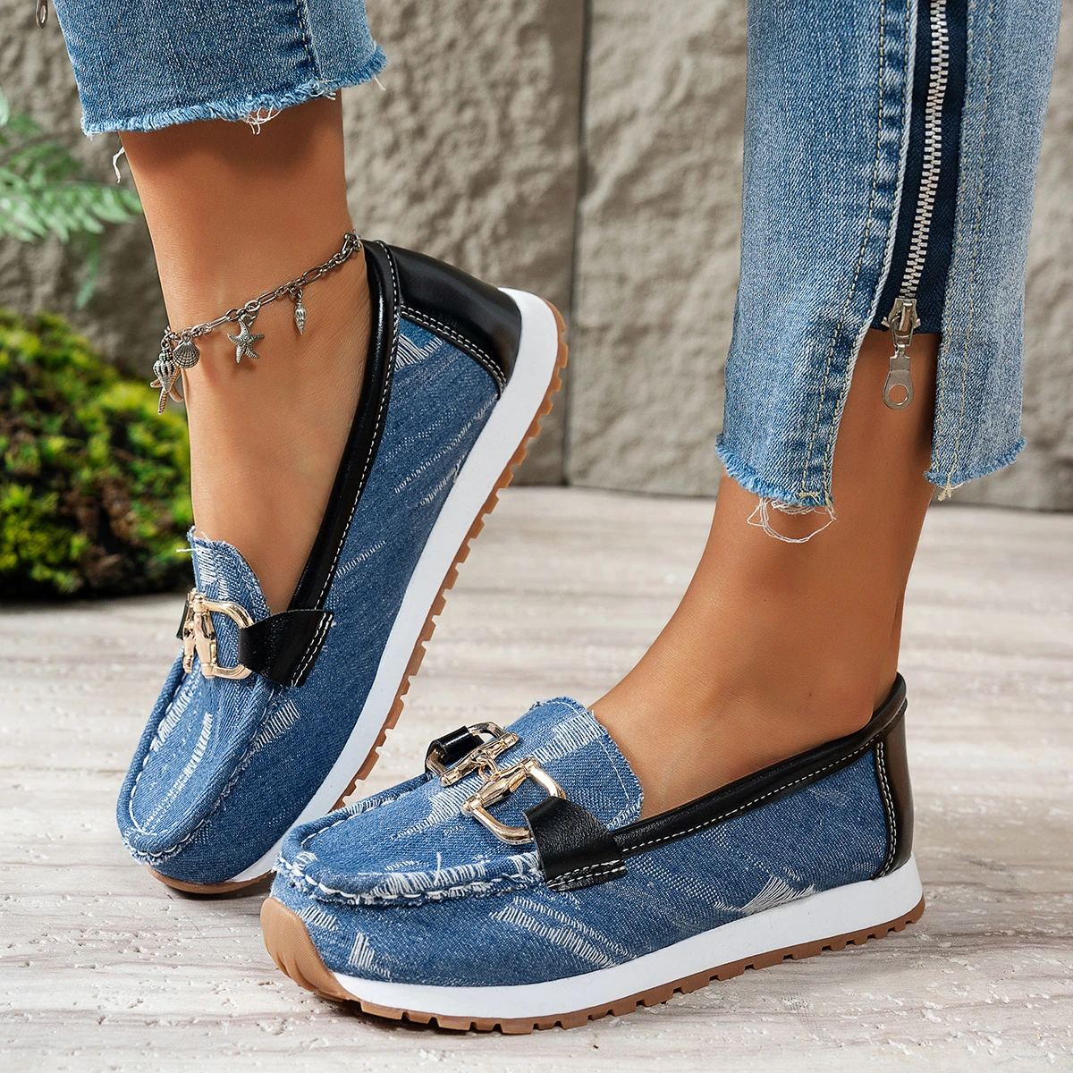 Zapatillas De deporte para Mujer, mocasines planos para primavera y otoño, Zapatos planos De mezclilla suave antideslizantes a la moda, Zapatos De Mujer