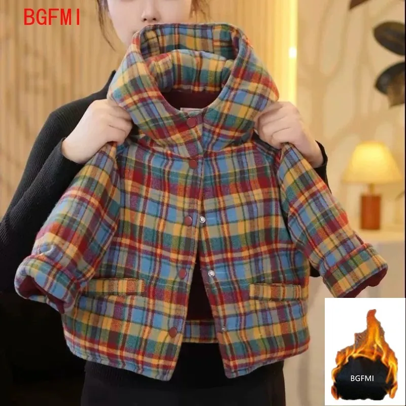 Kinder-Winterjacke 2026 für Jungen und Mädchen, Koreanische Neue Mode Karierte Kapuzenjacke aus Baumwollfleece, Warmer und Dicker Mantel