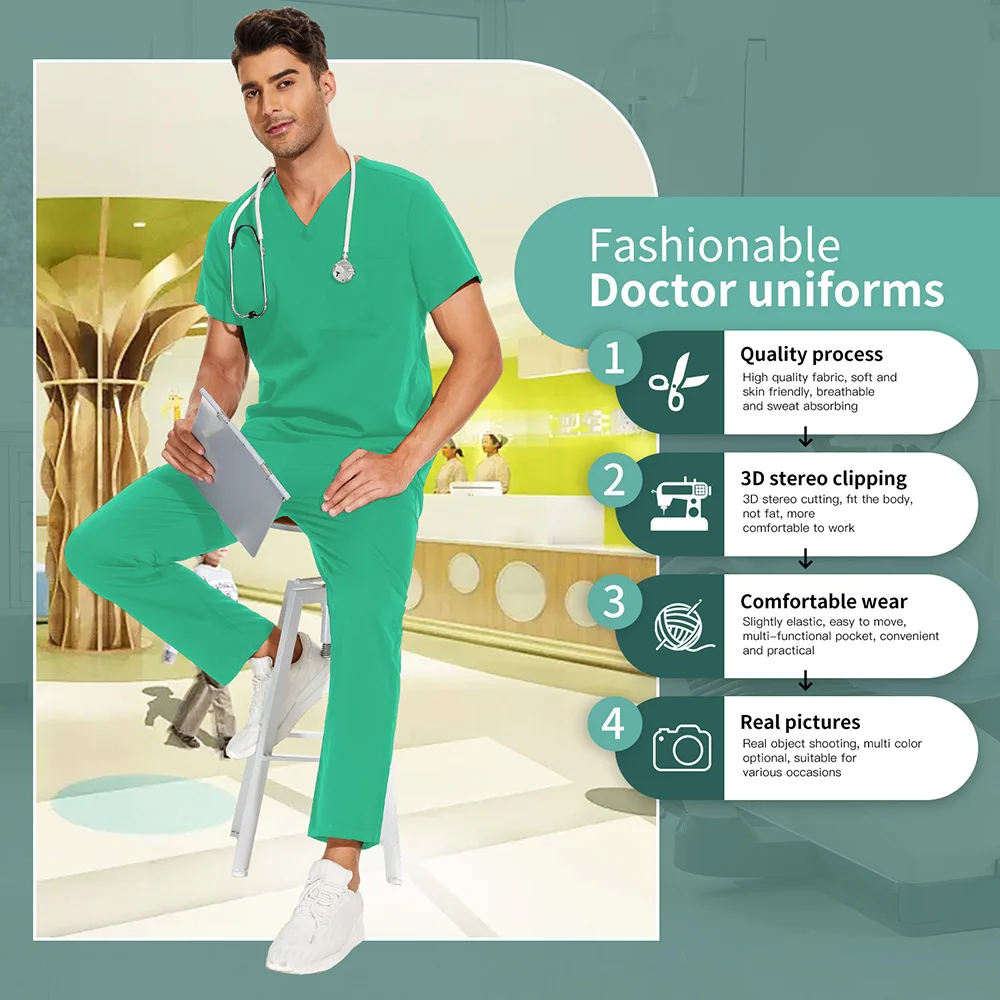 Abbigliamento medico uomo uniformi infermieristiche scrub top pantaloni da infermiera abiti da laboratorio abbigliamento da lavoro odontoiatria Costume da medico Plus Size set chirurgici