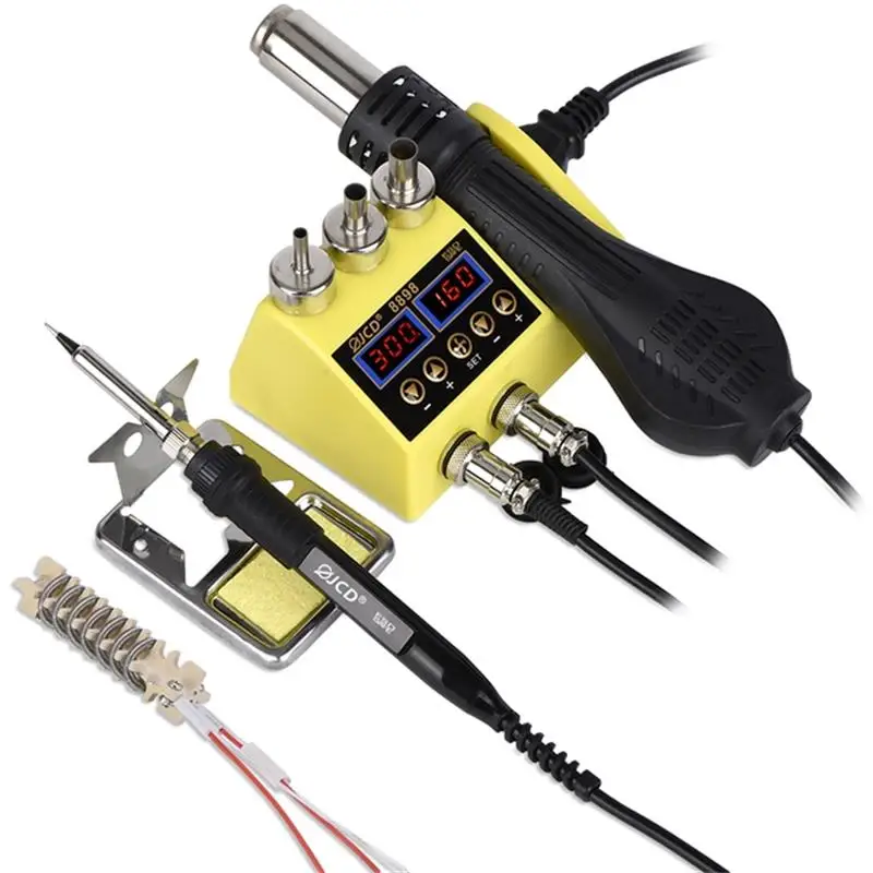 JCD Soldering Station 2 IN 1 Hot Air Gun Solder Station with 2 Digital display,10-Minute Sleep Mode for SMD Rework