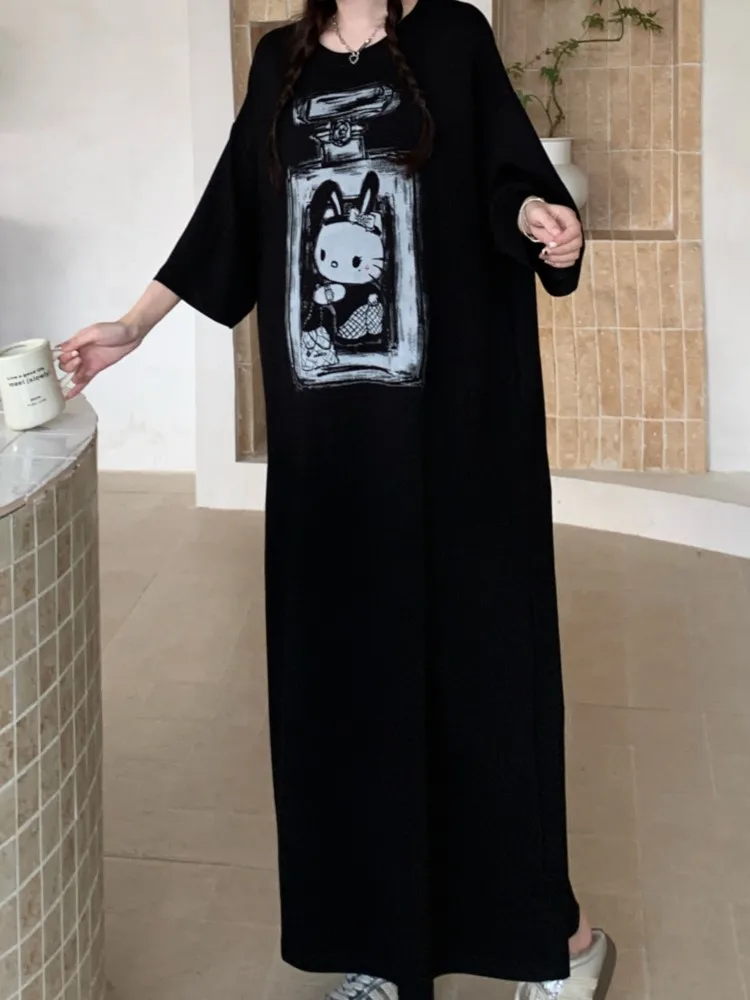 プラスサイズのマタニティドレスロング半袖 Tシャツドレス韓国スタイルルーズカジュアルレディースドレスミッドレングス夏のファッション