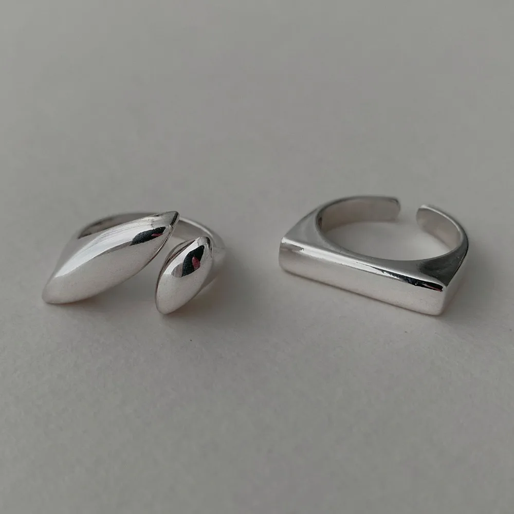 Personality Simple Sliver Color Bright Surface Geometric Square Stainless Steel Opening Rings for Women Temperament Jewelry Gift