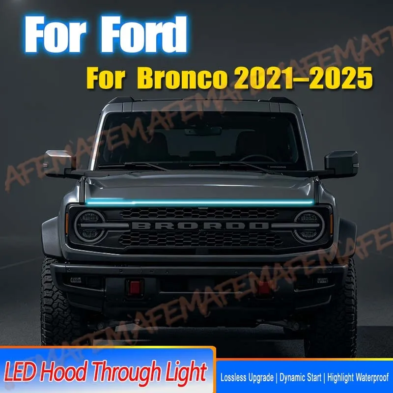 For Ford Bronco 2021-2025 Led Car Hood Daytime Running Light StripWithStart Scan Car Decorative Atmosphere Lamps DRL Waterproof