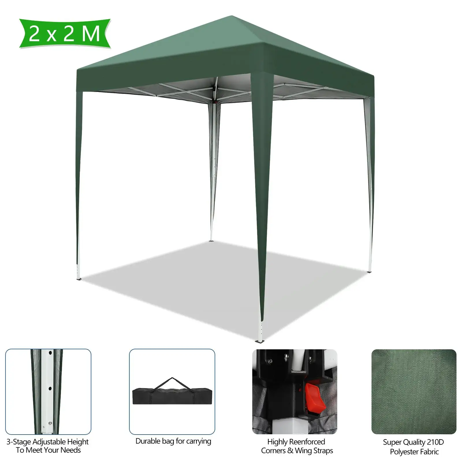 2x2m Waterproof Right-Angle Folding Tent - Practical Green Outdoor Shelter