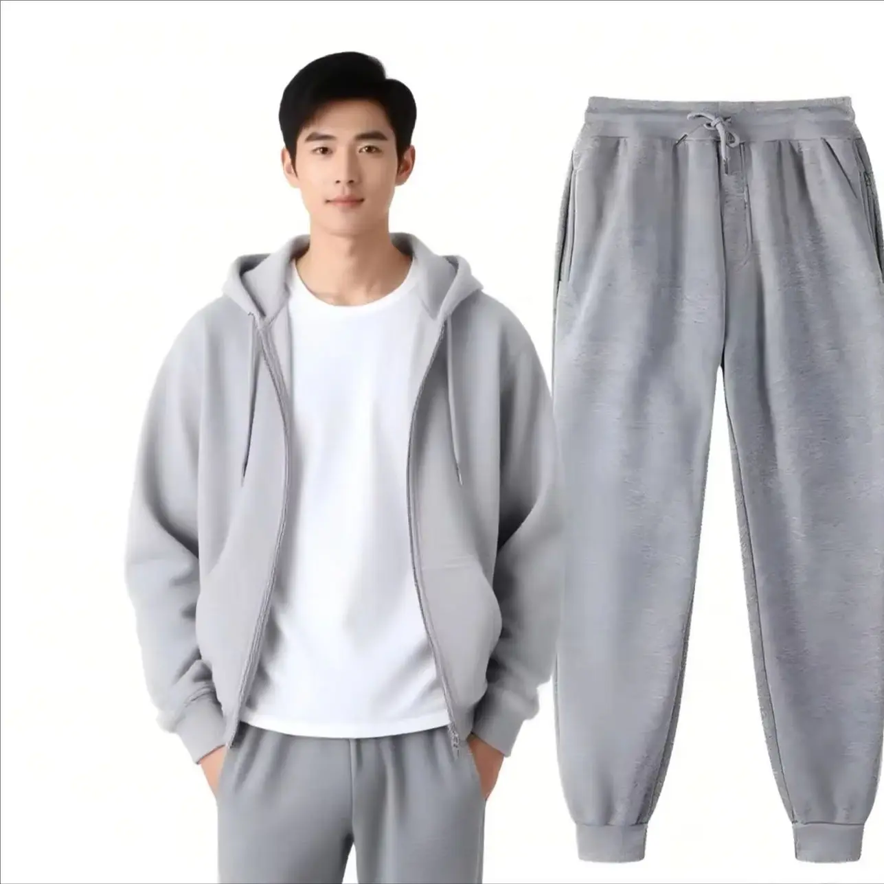 025 Men Women Tracksuit Hoodies Casual Solid Color Thick Pullover and Long Pant 2-piece Set Men Autumn Fleece Jogger Sports Suit