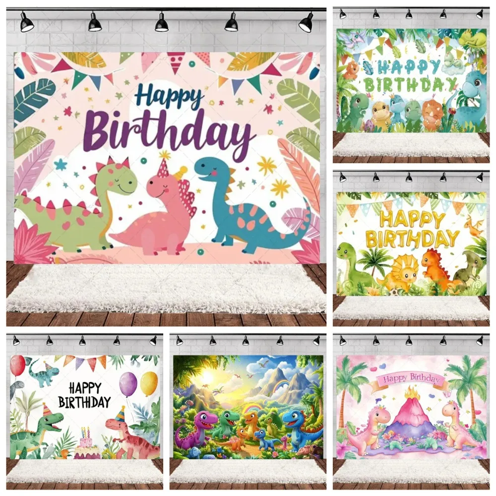 

Jurassic World Cartoon Cute Dinosaur Theme Banner Background, Children's Birthday Party, Home Decoration Photography Background