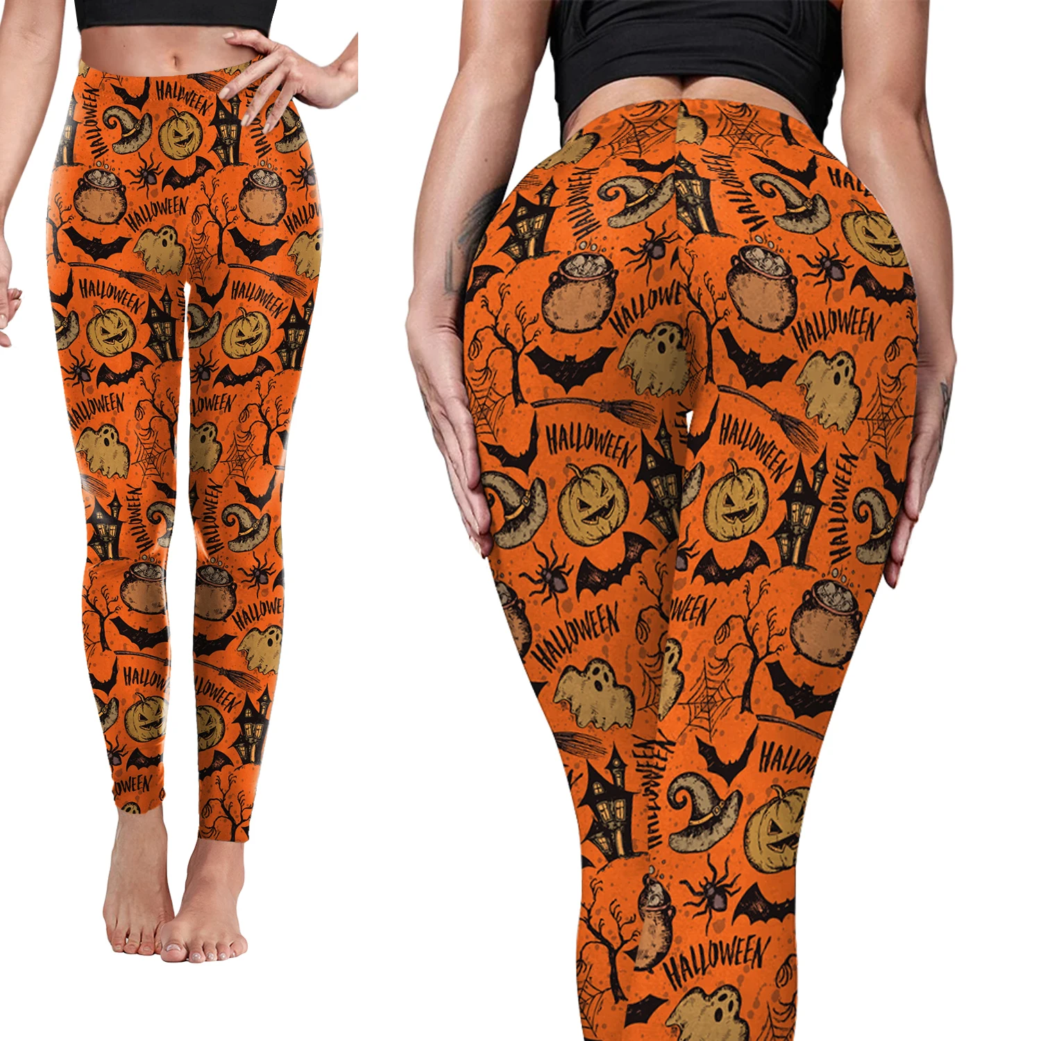 

s-xl Elastic Pencil Pants Slim Long Sports Leggings Fitness Women Fitness Tights Girls High Waist Halloween pumpkin 2025 New