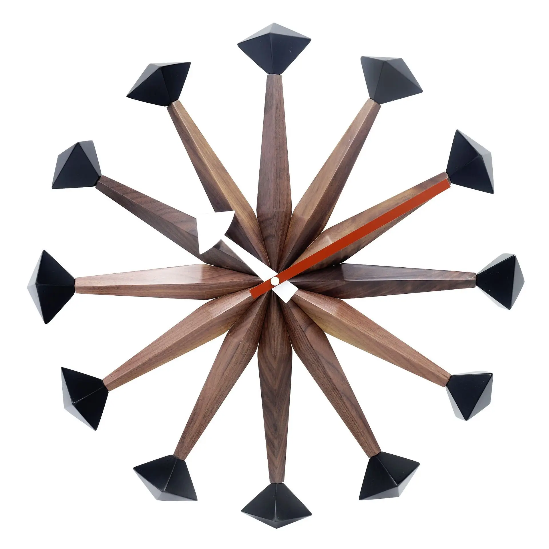 43cm Wooden Mid Century Art Polygon Wall Clock Decorative Modern Quartz Silent Clocks for Home, Kitchen,Living Room,Office etc