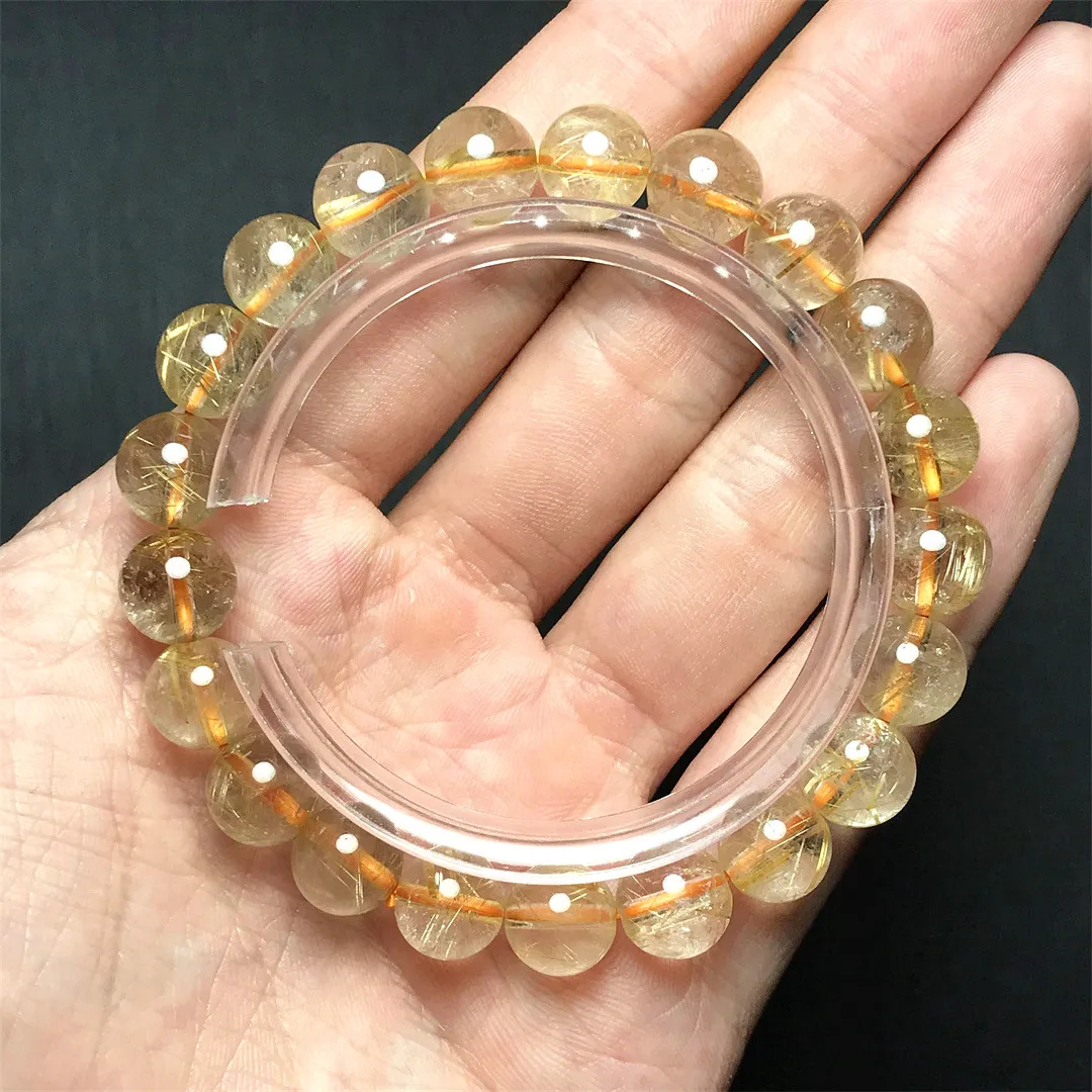 

9mm Natural Gold Rutilated Quartz Bracelet Jewelry For Woman Lady Man Wealth Gift Crystal Clear Round Beads Strands AAAAA