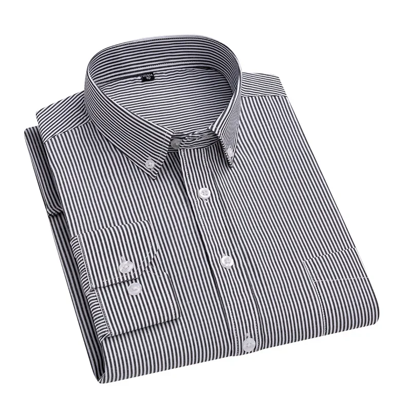 New men\'s striped long sleeved shirt, casual, simple and comfortable for external wear, lapel business shirt