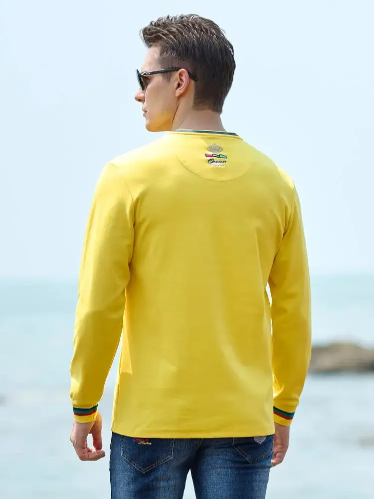 2023 Autumn New Thick Men's Yellow T Shirts Round Neck Bruce&Shark Spring Casual Long Sleeves Fashion Embroidery Big Size 4XL