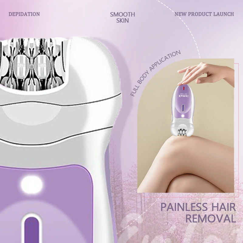 KEMEI KM-7108 4 In 1 Electric Hair Epilator Portable Face Hair Removal Cordless Rechargeable Epilator For Women