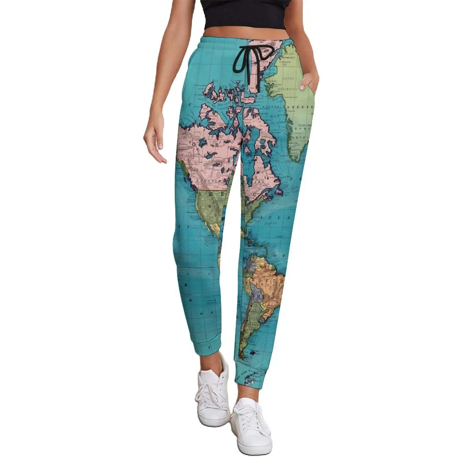 

World Map Pants Vintage Map of The World 1897 Kawaii Big Size Sweatpants Spring Woman Printed Y2K Trousers