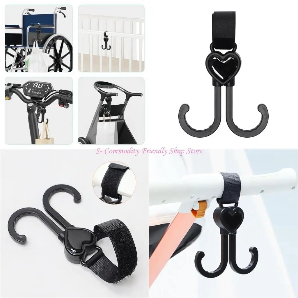 

85AE Rotatable Stroller Hook Adjustable Bag Hangers Non-Slip Dual-Head Hook