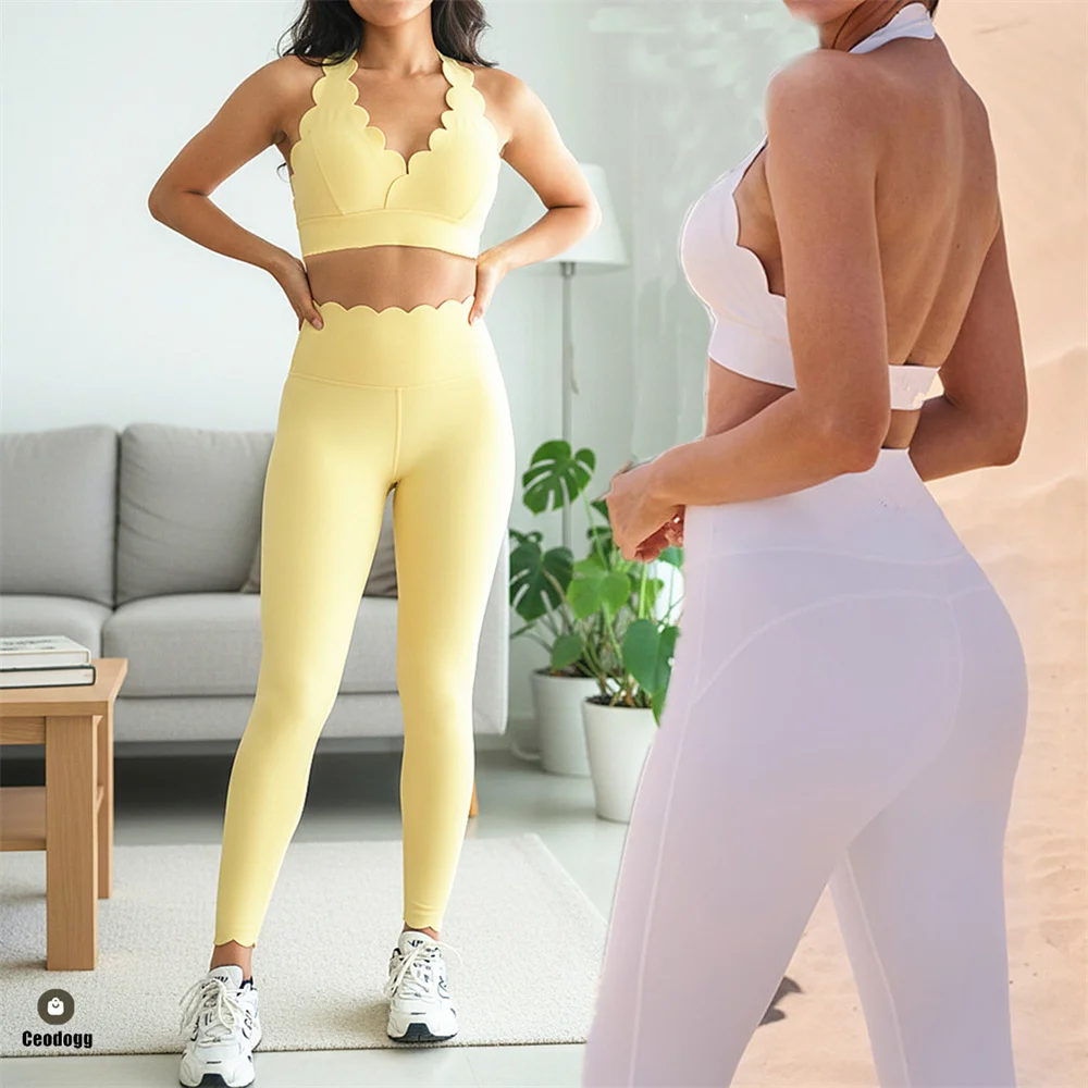 

Женский комплект из двух предметов с лямкой на шее для фитнеса и йоги, спортивный костюм для бега, быстросохнущая спортивная одежда с открытой спиной, женская эластичная одежда для тренировок XP52