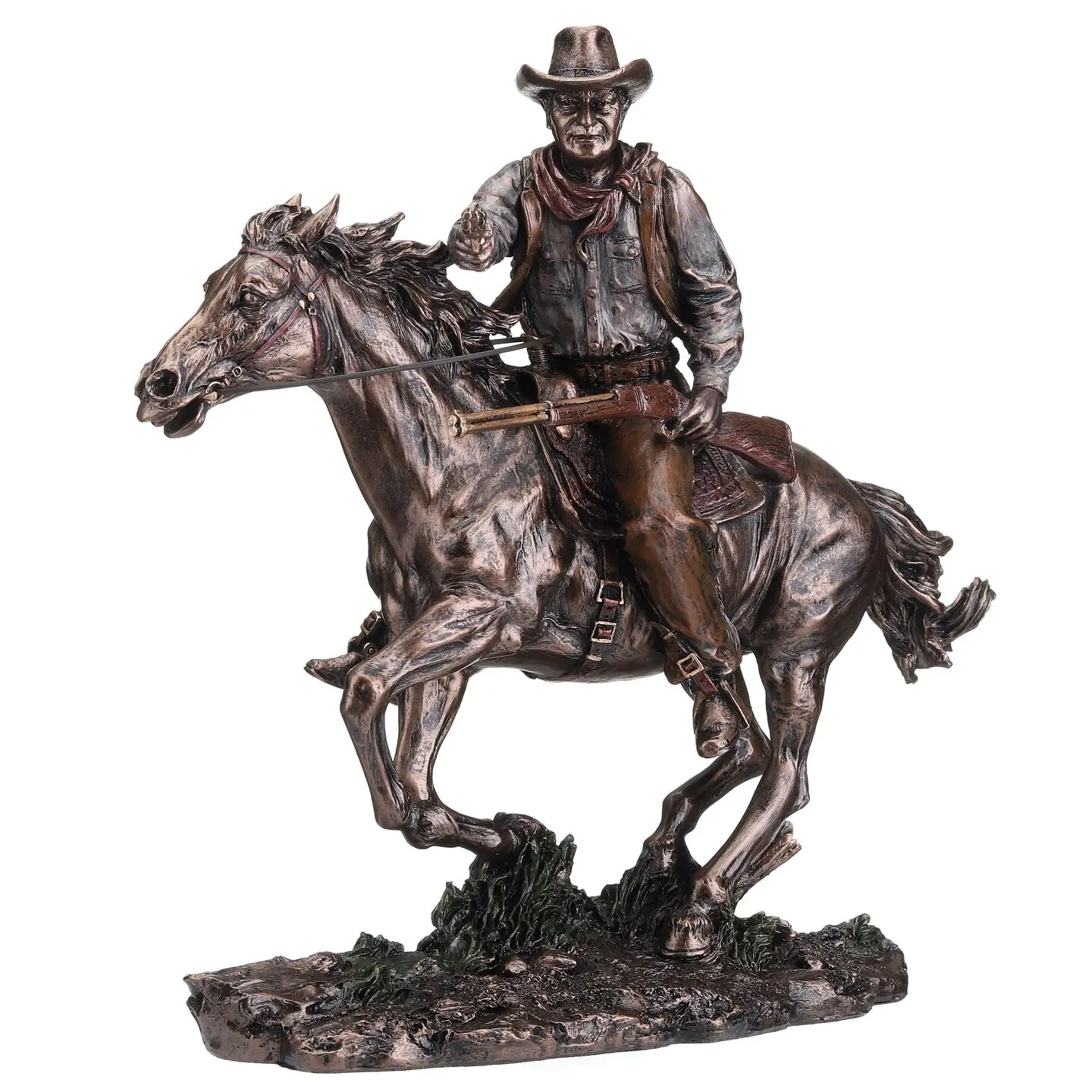 Resin Western Cowboy Riding Horse Statue With Rifle Vintage West Cowboy Figurine Retro Home Desktop Collectible Decor Ornament