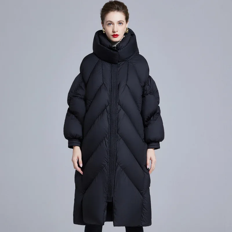 Vêtements pour femmes épais couette ample grande taille 90 blanc canard vers le bas manteau nouveau Design Original femmes longue doudoune hiver 2025