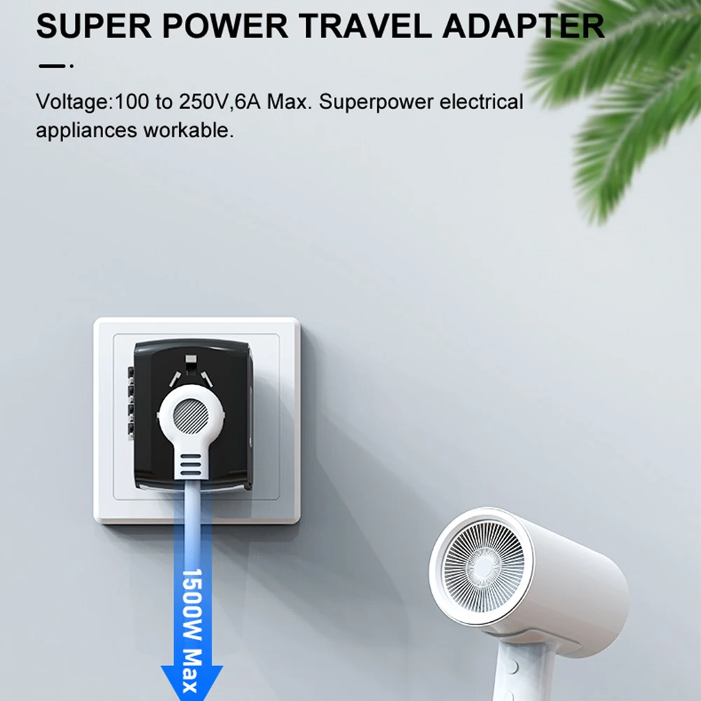 Universal Travel Plug Adapter 3 USB 1 Type C Ports World Travel AC Power Charger Adapter AU US UK EU Converter Adapter Connector