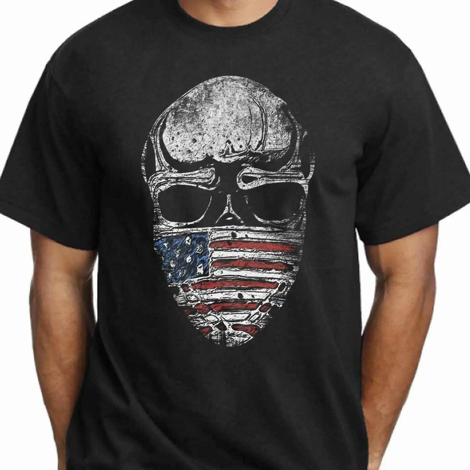 Skull with American Flag Mask T-Shirt Freedom Icon Protest Shirt Black Cotton Short Sleeve O-Neck Unisex T Shirt New S-3XL