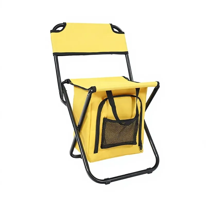 Bright Yellow 600D Oxford Mesh Ice Pack Outdoor Folding Fishing Chair with Backrest Portable Thermal Insulation Stool