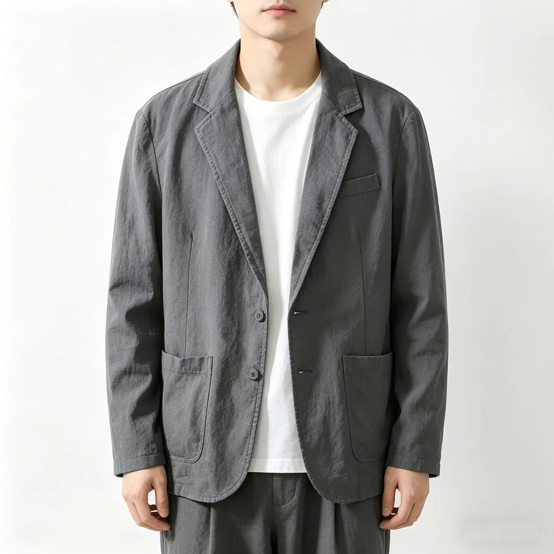 Herren-Blazer aus 100 % Baumwolle, leicht, mit Revers, modische, lässige, einreihige Anzugjacke, ideal als Oberbekleidung für Büro, Pendler und den Alltag. – Detail 5