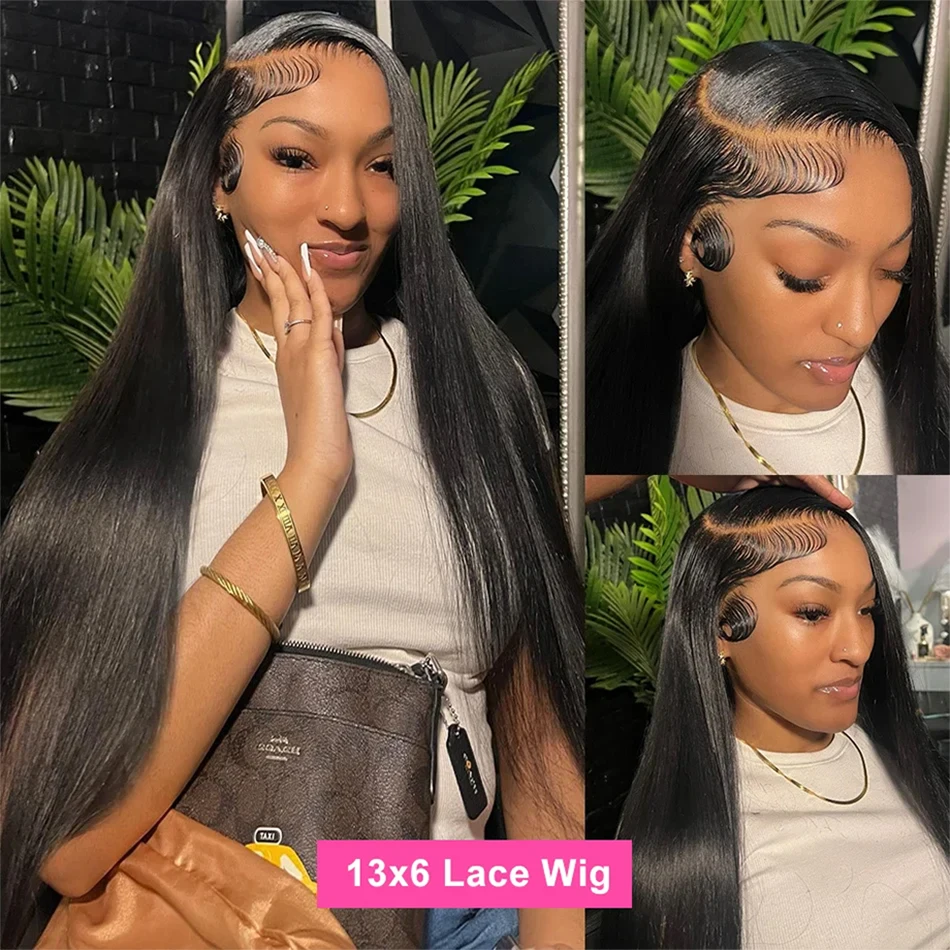 Wig lurus renda depan Wig rambut manusia renda penuh untuk wanita rambut manusia 30 inci 13x4 Wig rambut manusia lurus tulang renda Frontal Hd