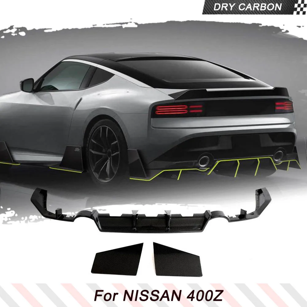 

Dry Carbon Fiber Racing Rear Bumper Diffuser For Nissan 400Z RZ34 2023 With Side Bottom Splitter Rear Lip Spoiler