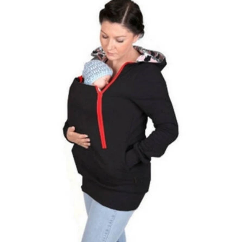 Hoodie Pregnancy Women Kangaroo Carrier 2024 Spring Autumn Maternity Women Casual Sweatershirt Coat With Zipper Pocket B0061