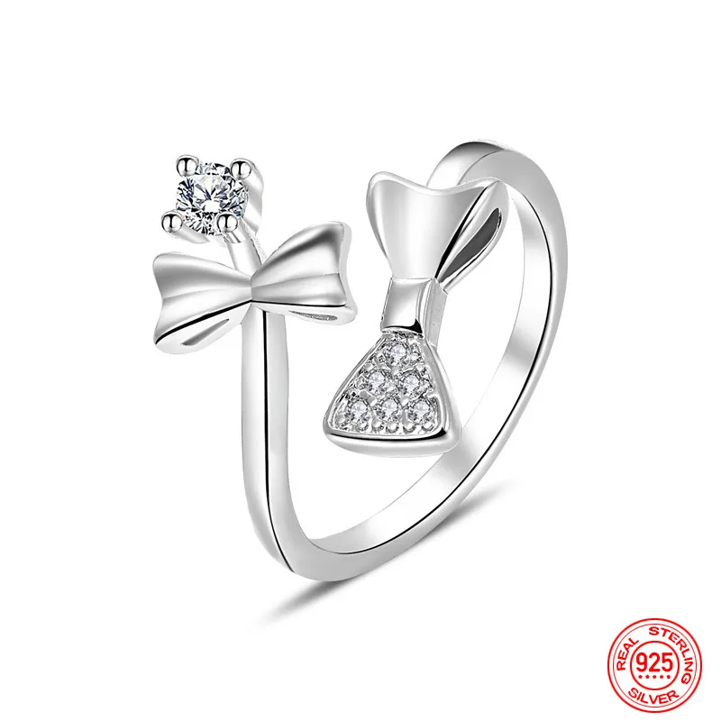 Ring aus 925er-Sterlingsilber mit offenem CZ-Schleife für Damen, modischer Hochzeitsschmuck, Party-Geschenk