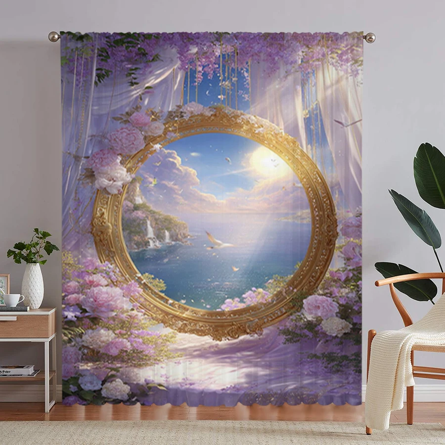 

1 шт. фиолетовая занавеска с цветочным узором в стиле вистерии для спальни и гостиной, прозрачная занавеска карманного типа на креплении на крючки