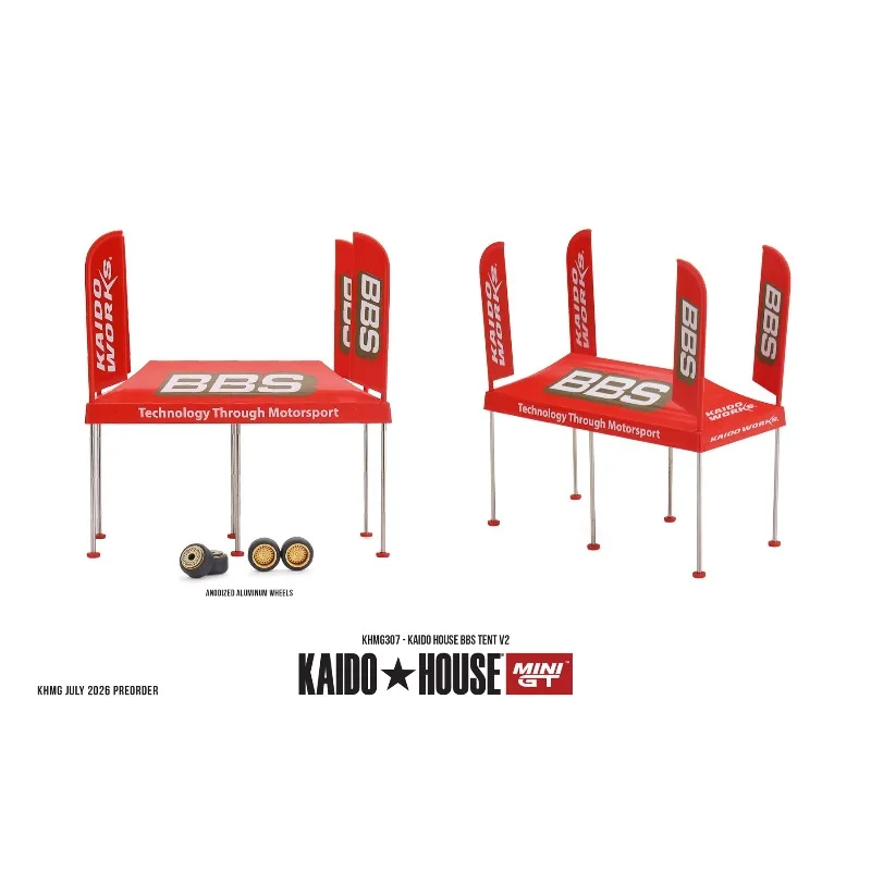 KAIDO House & MINIGT 1:64 BBS Tent V2 Tent - Comes with 4 wheels (KHMG307). It's a boys' toy, model car accessory.