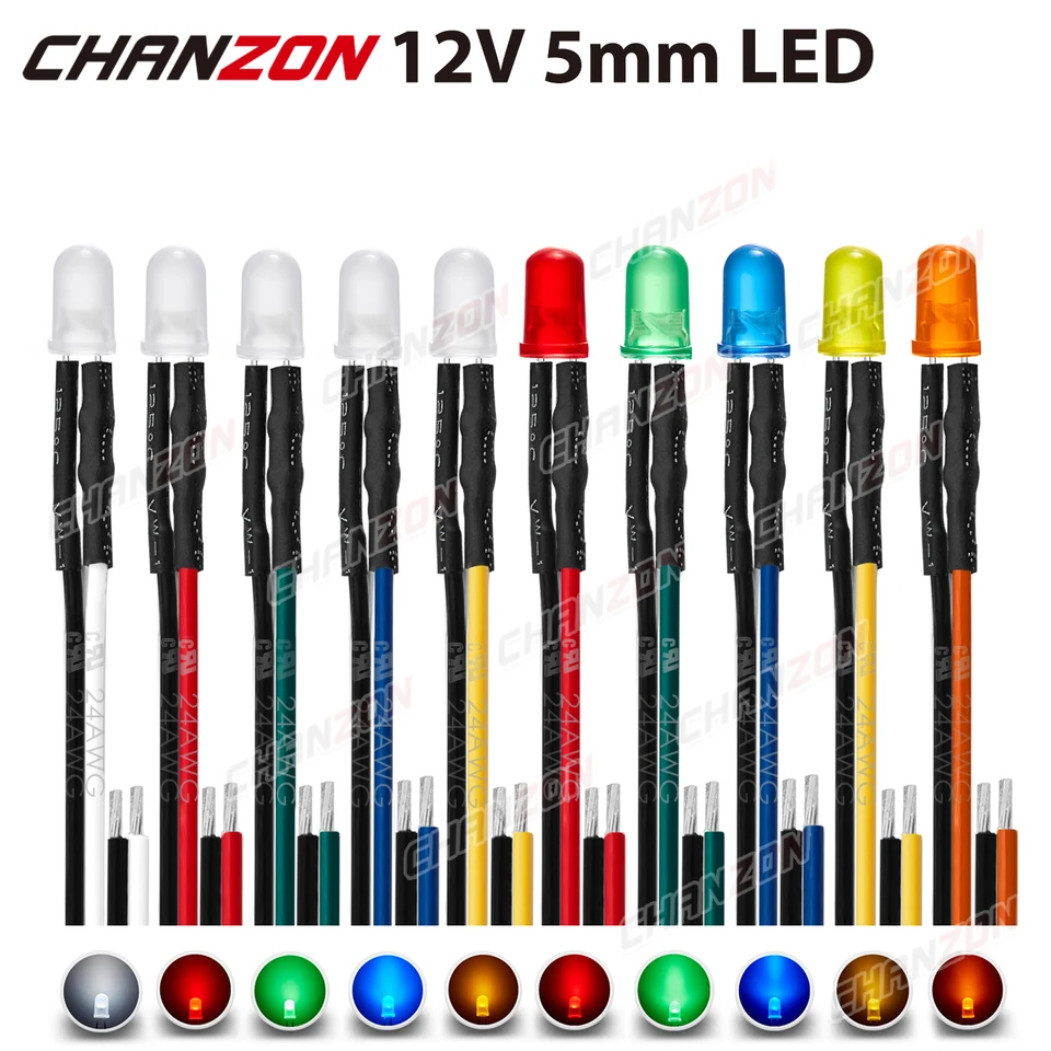 5x Vorverdrahtete Orangefarbene LED 5 Mm Diffus – 9-12 V, UK-Verkäufer