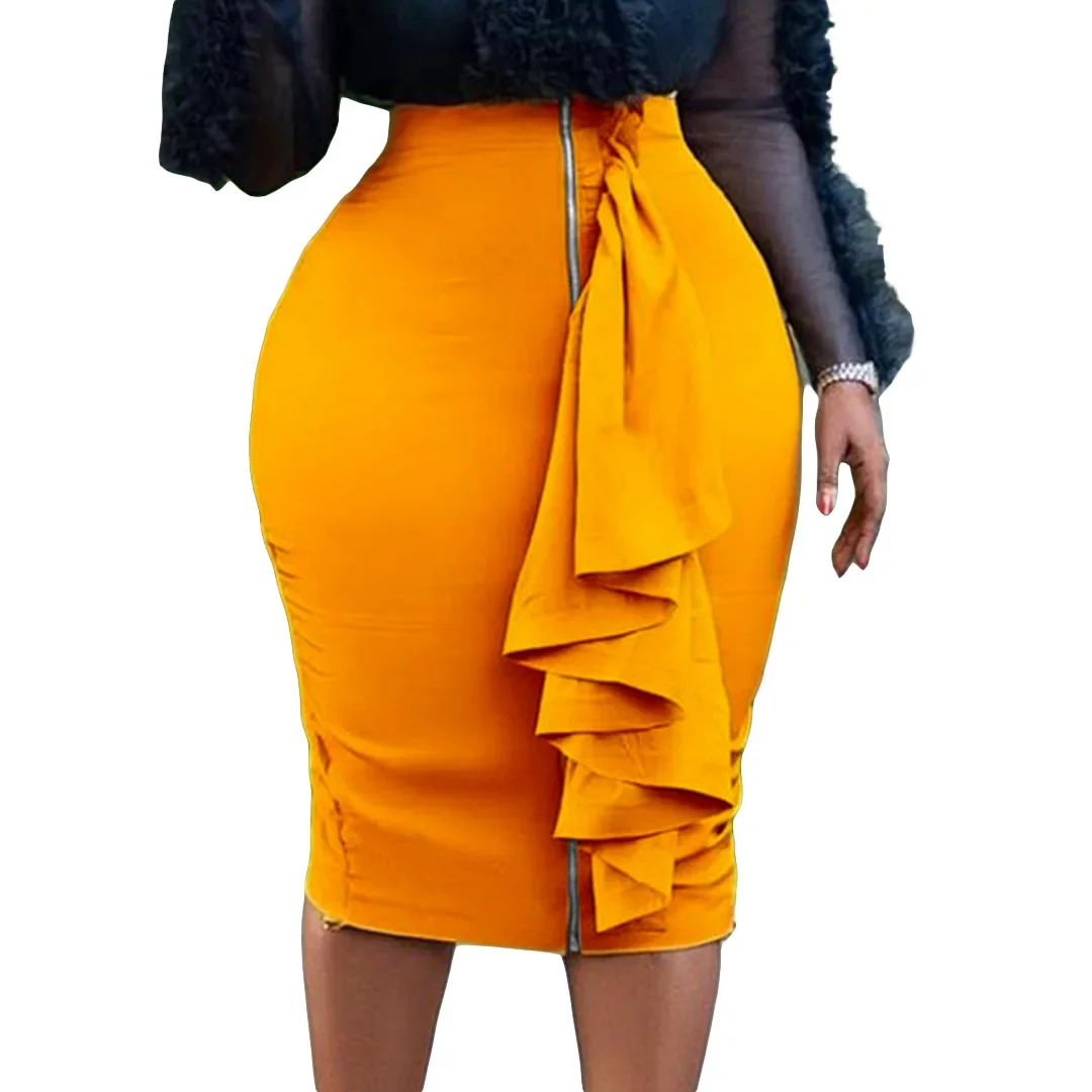 2022 Elegent Autumn African Women High Waist Red Yellow Blue Polyester Skirt African Clothes for Women S-3XL