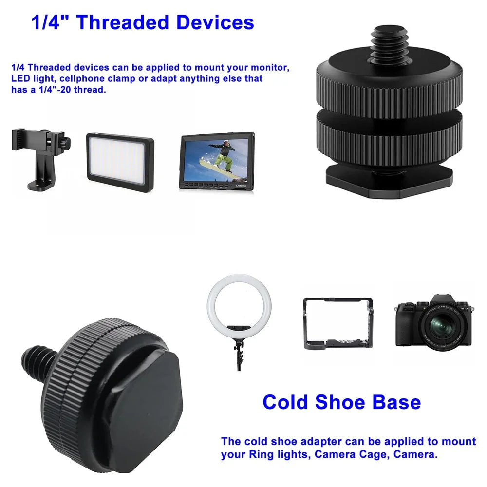 1/4 Hot Shoe Mount Holder Dual Nut Cold Shoe Adapter Bracket For Double-Layer Camera Hot Shoe Adapter Action Camera Accessories