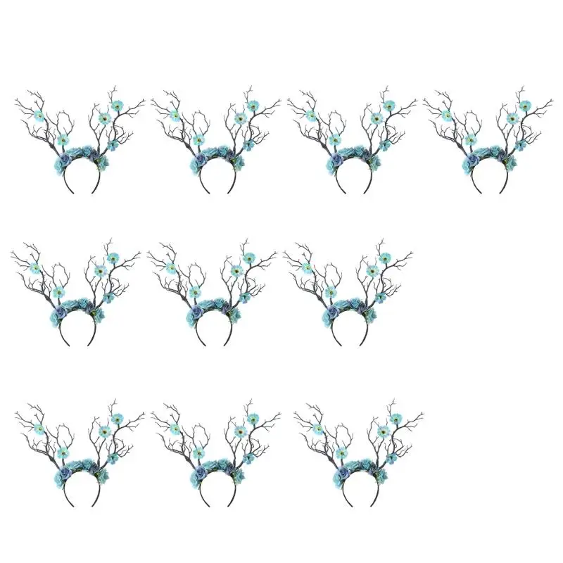 652F 10 قطع زهرة قرن الوعل رباطات قرون الغزلان هيرباند الأزهار الرنة خوذة