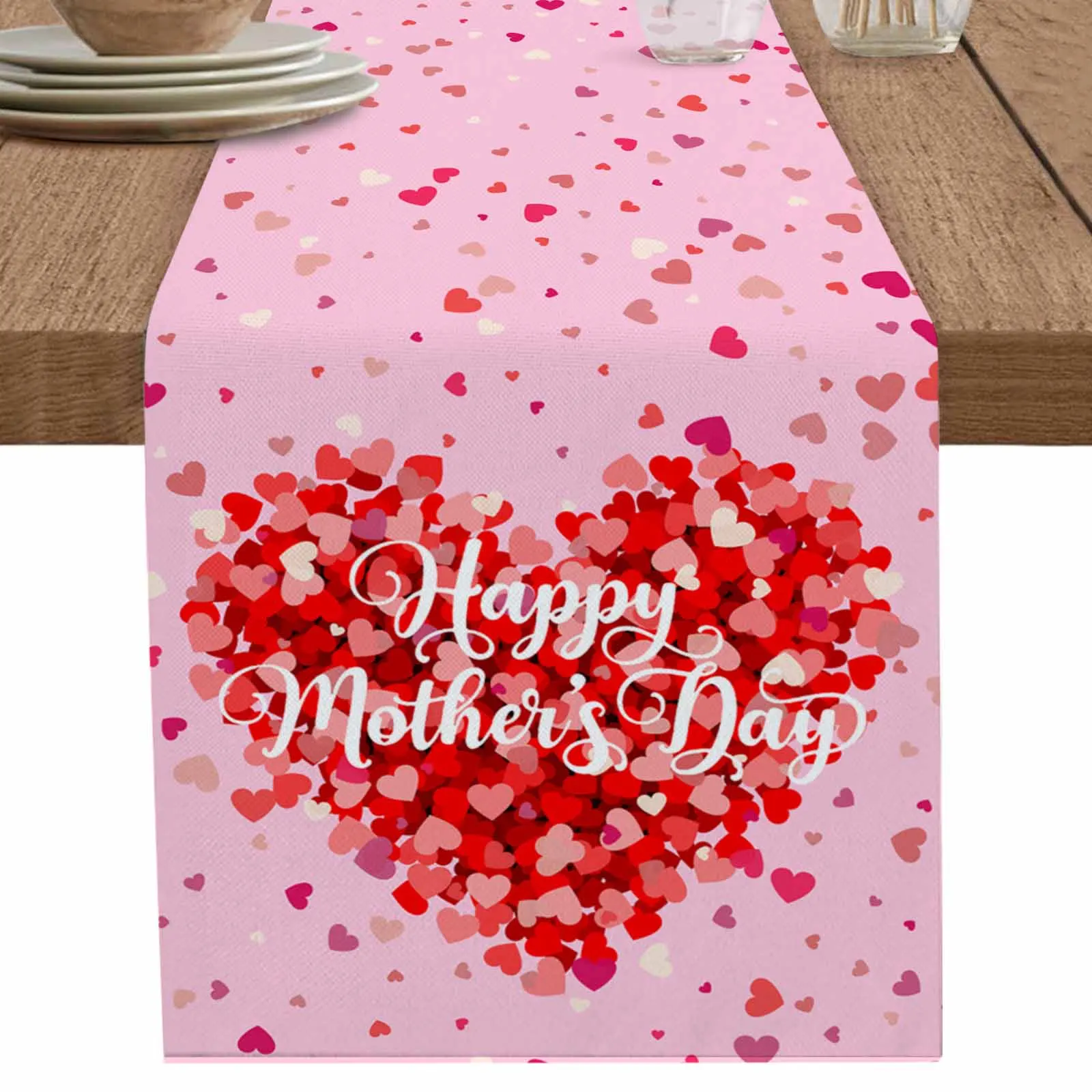 

Mother's Day Love Table Runner Wedding Party Champagne Dining Room Restaurant Home Tablecloth Runners