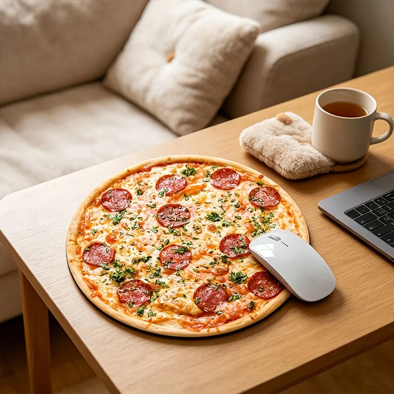 

Novelty Pepperoni Pizza Print circle small mouse pad desk pad rubber anti-slip edge locking laptop office mat pc accessories