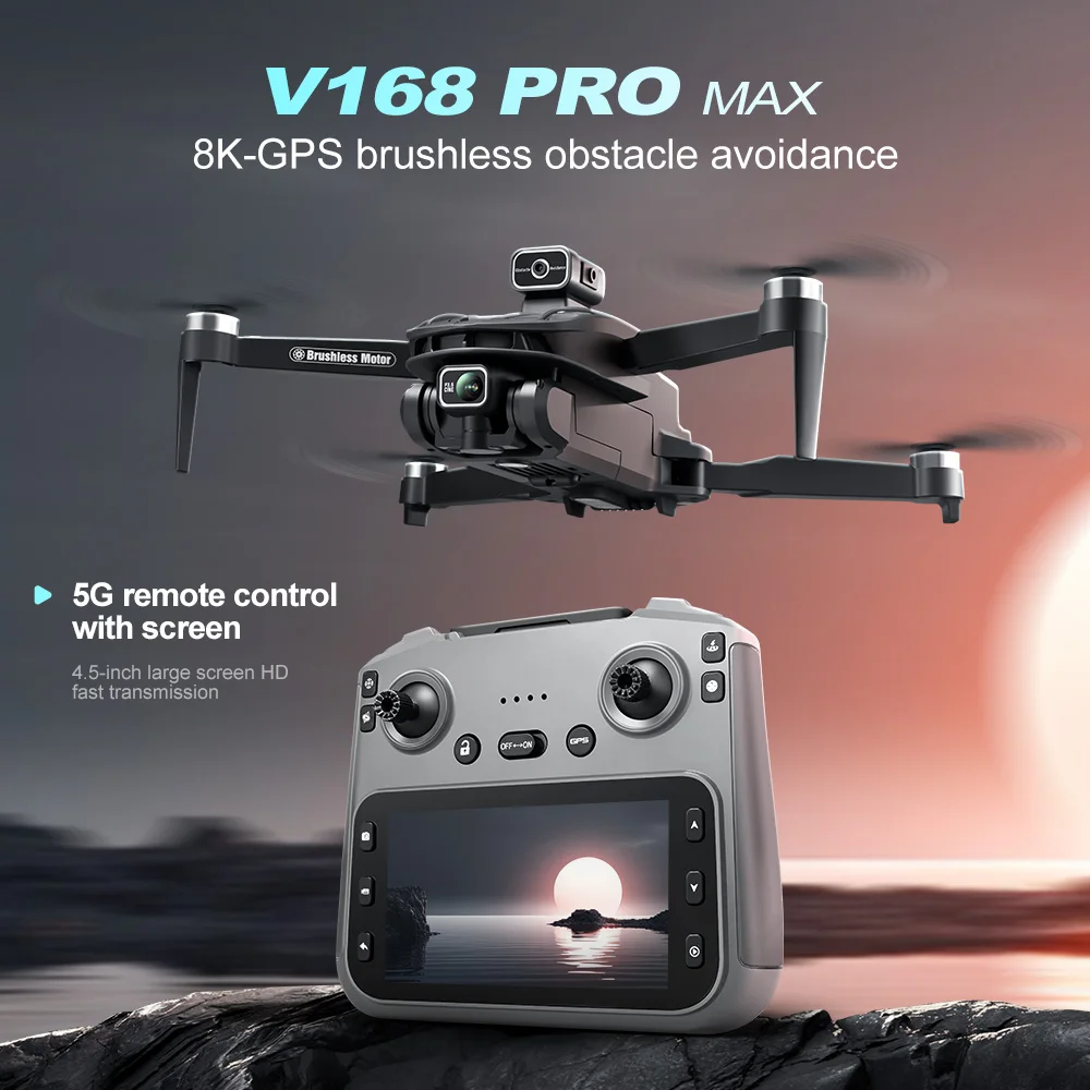 New 2025 V168 Max Drone 8K Professional 5G GPS HD Dual Camera Photography 5KM Brushless Foldable Large Screen RC Quadcopter Toys