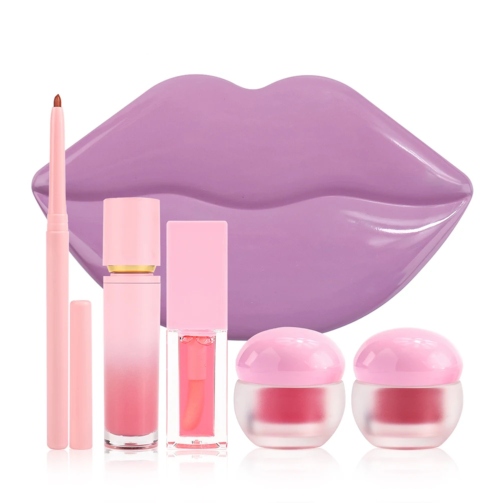 

5 in 1 Kit Lip Gloss Oil Mask lipliner Scrub Private Label Custom Logo Vegan Makeup Sets Wholesale Beauty