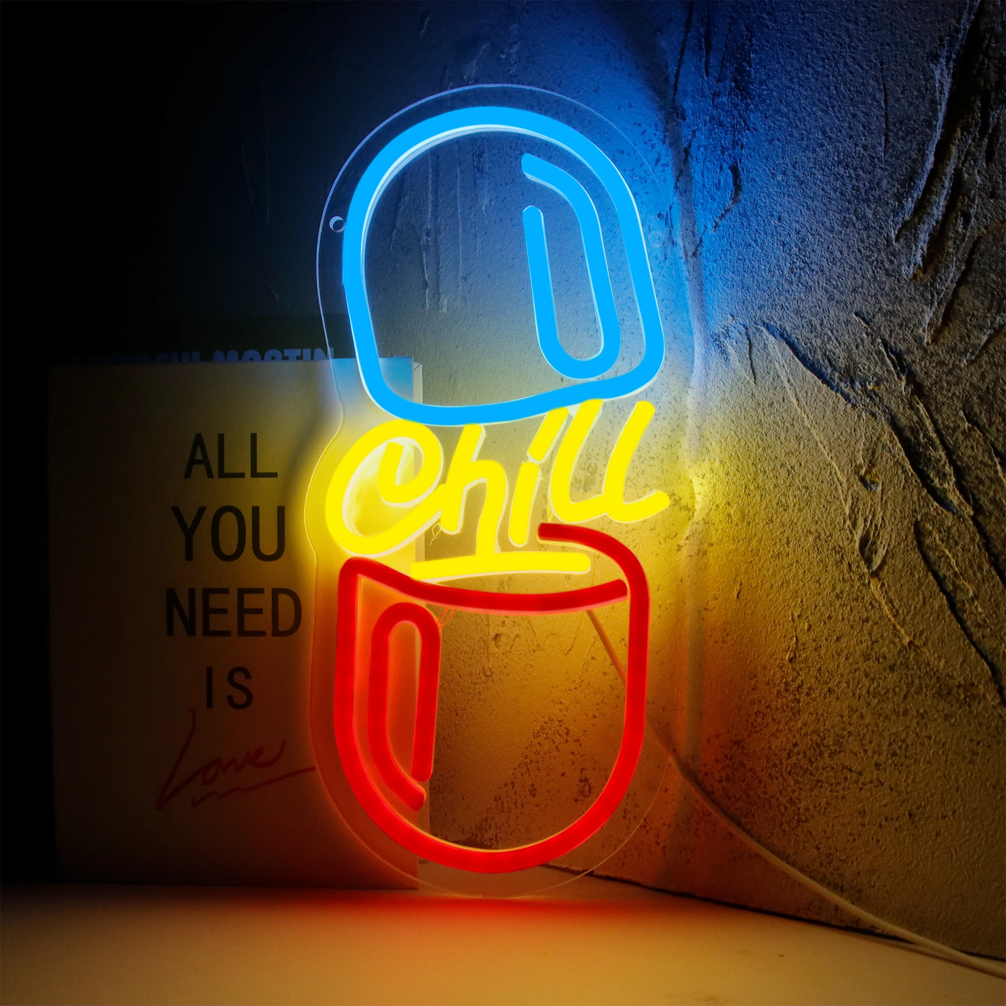 Custom Neon Sign Acrylic ArtWork Chill Pill Neon Sign Custom Neon Sign Neon Sign Art Neon Light Neon Bar Sign