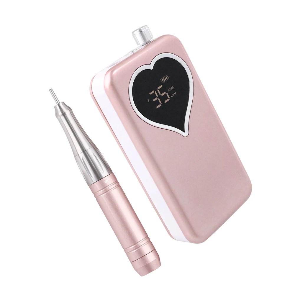 Coreless Motor 65W Salon Use Heart Nail Drill Rechargeable 35000RPM Manicure Electric Machine Nail File Pedicure Cordless Drill