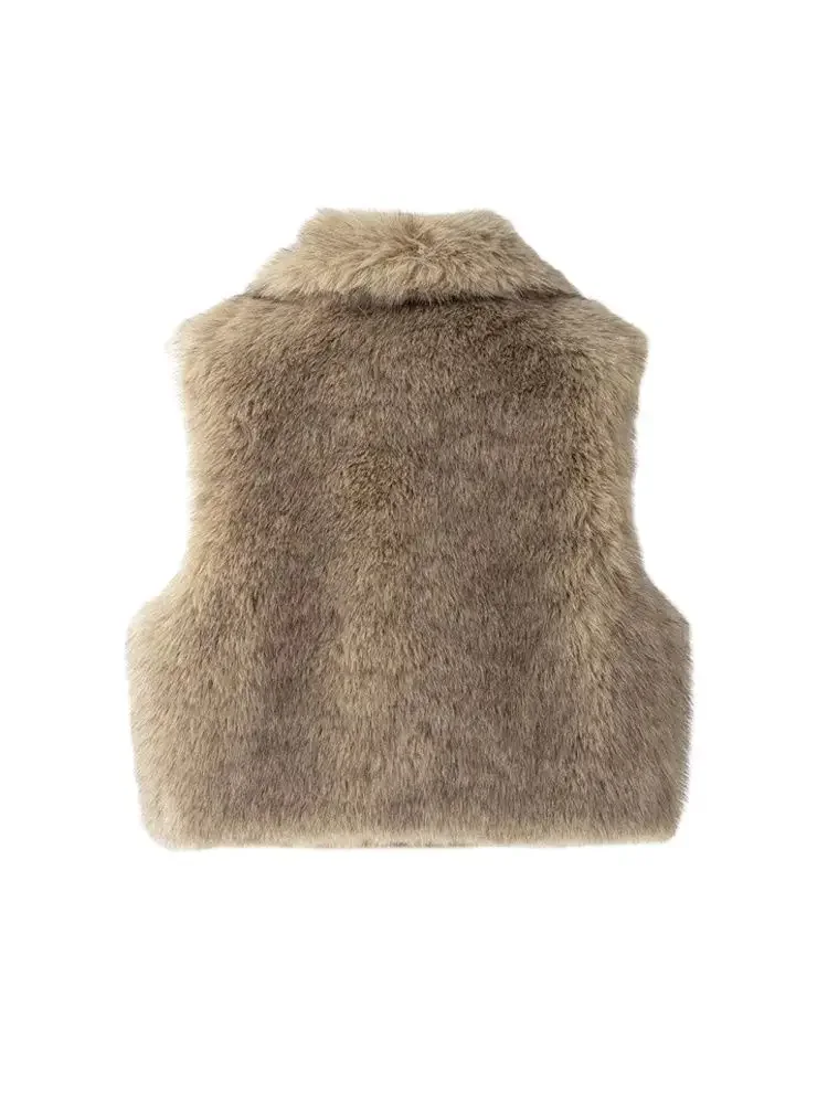 

Female Outerwear, Chic Vest Tops, Fashion Women's Thick Warm Faux Fur Waistcoat, Sleeveless, Lapel Collar, Front Hook