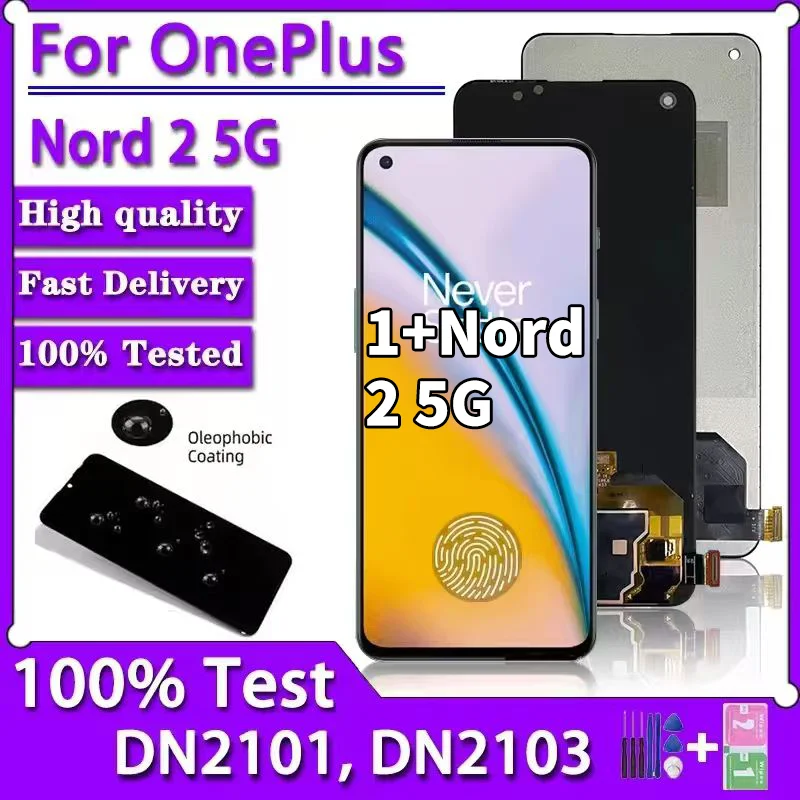 6.43"New AMOLED For OnePlus Nord 2 5G LCD Display Touch Screen Digitizer Panel Assembly Nord2 5G DN2101 DN2103 Display